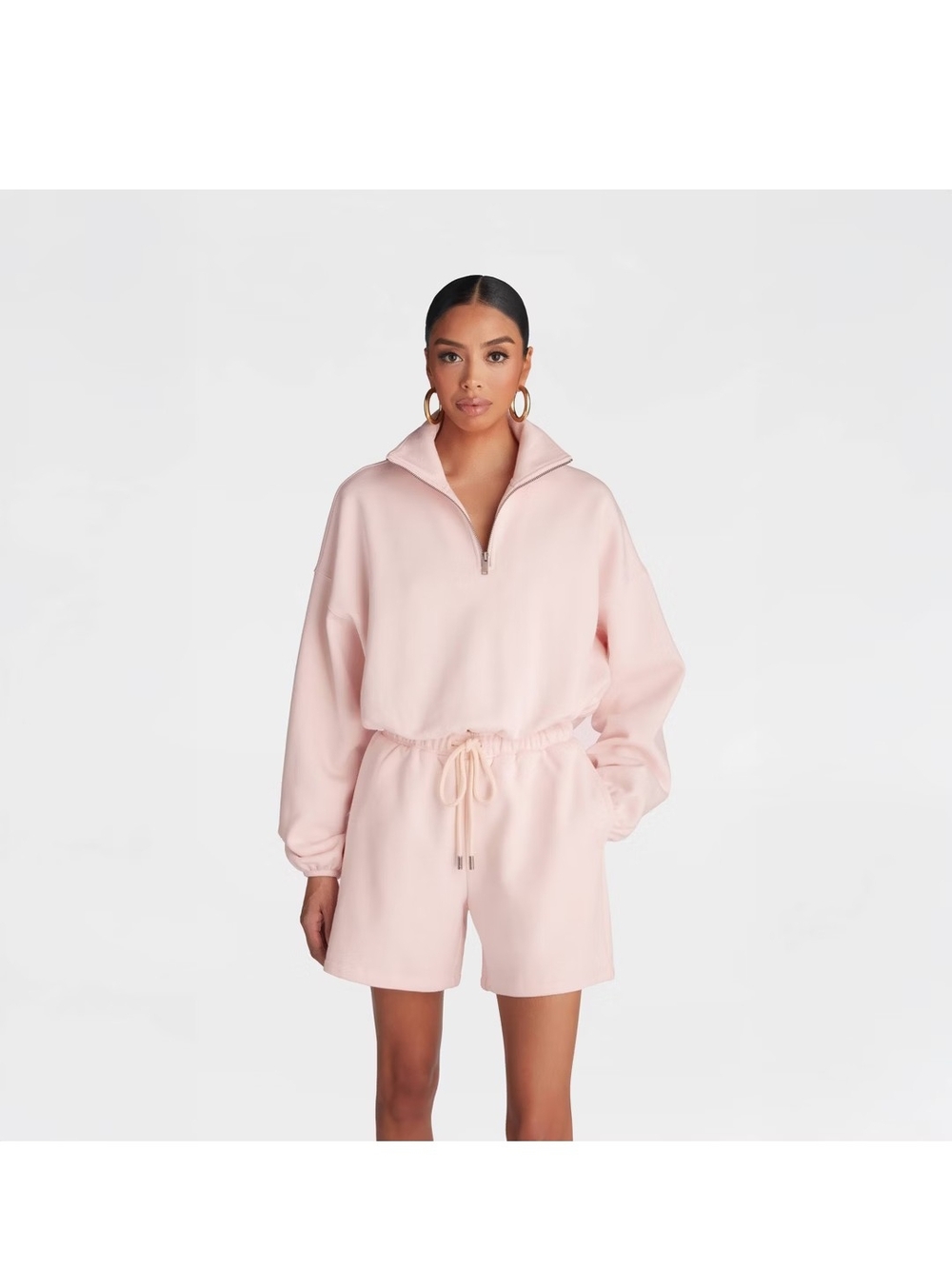 Women's Lite Pink Quarter zip Pullover Sweatshirt Large Kbb by Kahlana -Top only